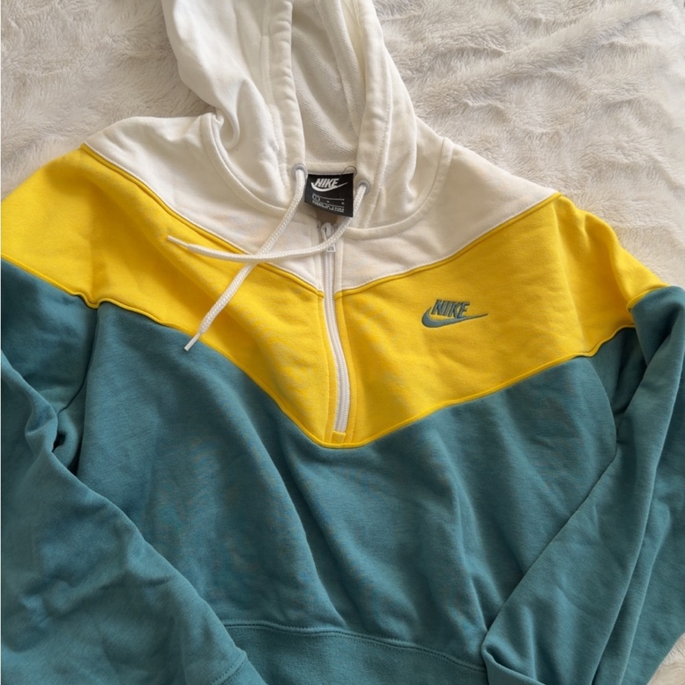 Nike White, Yellow, and Teal Pullover